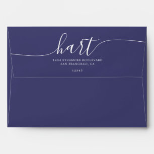 Navy Blue with White Script Return Address Envelope