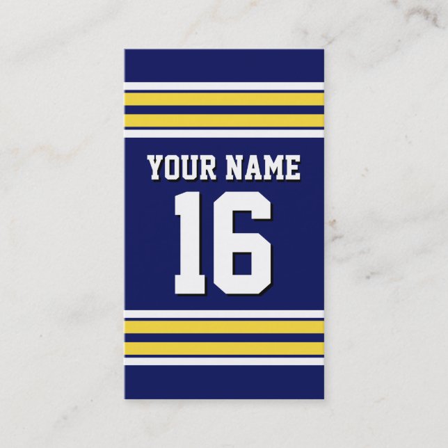 Navy Blue with Yellow White Stripes Team Jersey Business Card (Front)