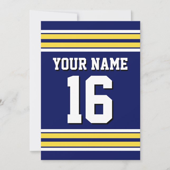 Navy Blue with Yellow White Stripes Team Jersey Invitation (Front)