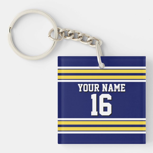 Navy Blue with Yellow White Stripes Team Jersey Key Ring (Front)