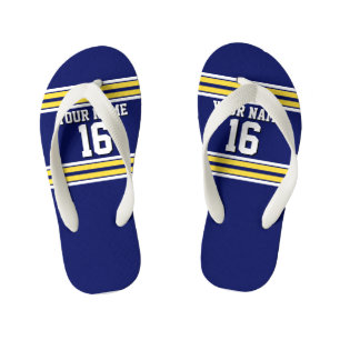 Navy Blue with Yellow White Stripes Team Jersey Kid's Flip Flops