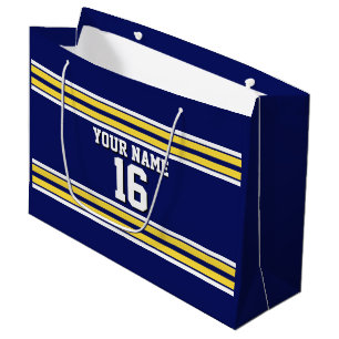 Navy Blue with Yellow White Stripes Team Jersey Large Gift Bag