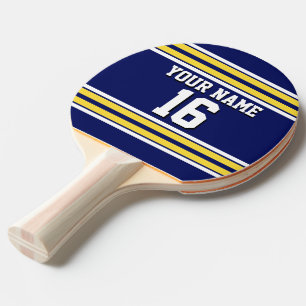 Navy Blue with Yellow White Stripes Team Jersey Ping Pong Paddle