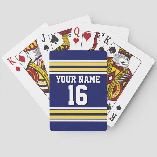 Navy Blue with Yellow White Stripes Team Jersey Playing Cards (Back)