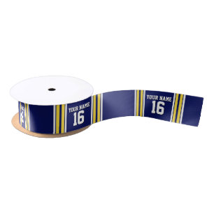 Navy Blue with Yellow White Stripes Team Jersey Satin Ribbon