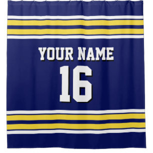 Navy Blue with Yellow White Stripes Team Jersey Shower Curtain