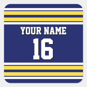 Navy Blue with Yellow White Stripes Team Jersey Square Sticker