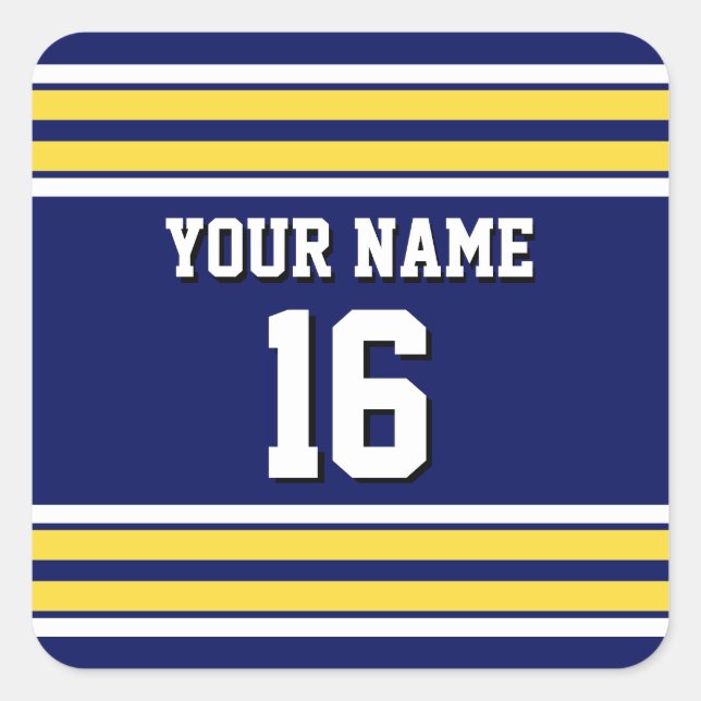 Navy Blue with Yellow White Stripes Team Jersey Square Sticker (Front)