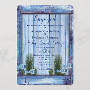 Navy - Blue  Wood & Fish Engagement Invitation