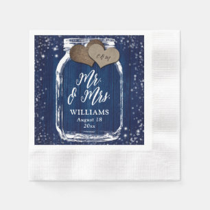 Navy Blue Wood Mason Jar Mr. & Mrs. Wedding Napkin
