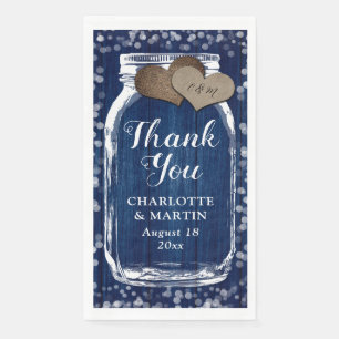 Navy Blue Wood Mason Jar Winter Wedding Thank You Napkin