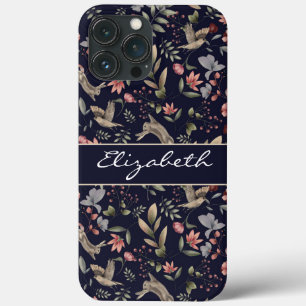 Navy Blue Woodland Botanical Pattern iPhone 13 Pro Max Case