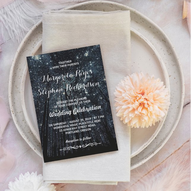 Navy Blue Woodland Forest Evening Wedding Event Invitation (Creator Uploaded)