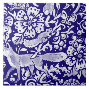 Navy Blue Woodland MURAL Animal Fox Bottom Right Tile