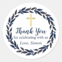 Navy Blue Wreath Gold Communion Thank you
