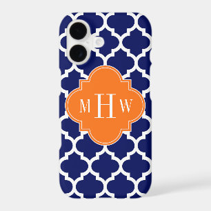 Navy Blue Wt Chevron Pumpkin Quatrefoil 3 Monogram