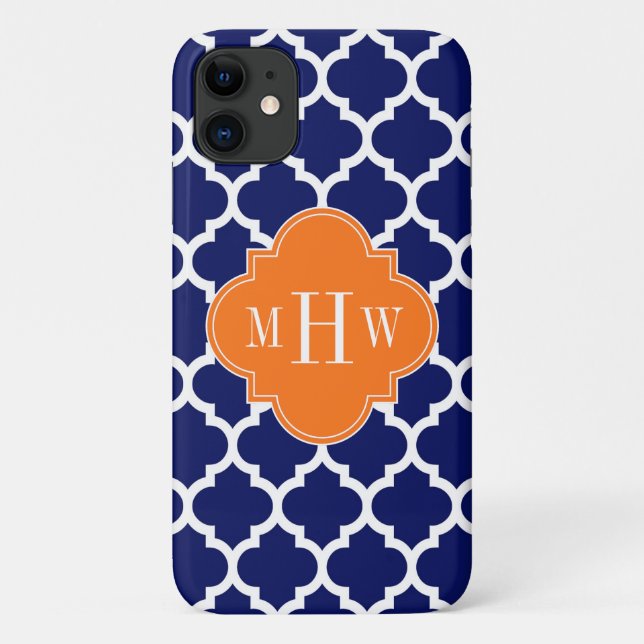 Navy Blue Wt Chevron Pumpkin Quatrefoil 3 Monogram Case-Mate iPhone Case (Back)