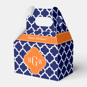 Navy Blue Wt Chevron Pumpkin Quatrefoil 3 Monogram Favour Box