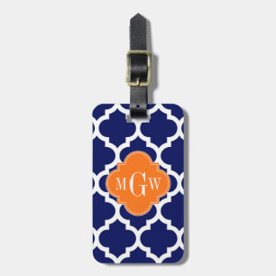 Navy Blue Wt Chevron Pumpkin Quatrefoil 3 Monogram Luggage Tag