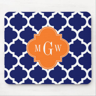 Navy Blue Wt Chevron Pumpkin Quatrefoil 3 Monogram Mouse Mat