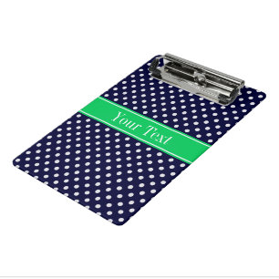 Navy Blue Wt Polka Dot Emerald Green Name Monogram Mini Clipboard