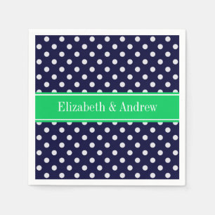 Navy Blue Wt Polka Dot Emerald Green Name Monogram Napkin