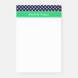 Navy Blue Wt Polka Dot Emerald Green Name Monogram Post-it Notes