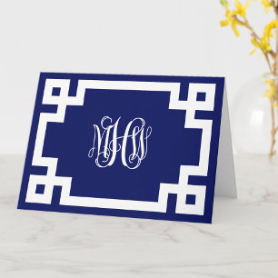Navy Blue Wt Vine Script Monogram Greek Key DIY BG Card