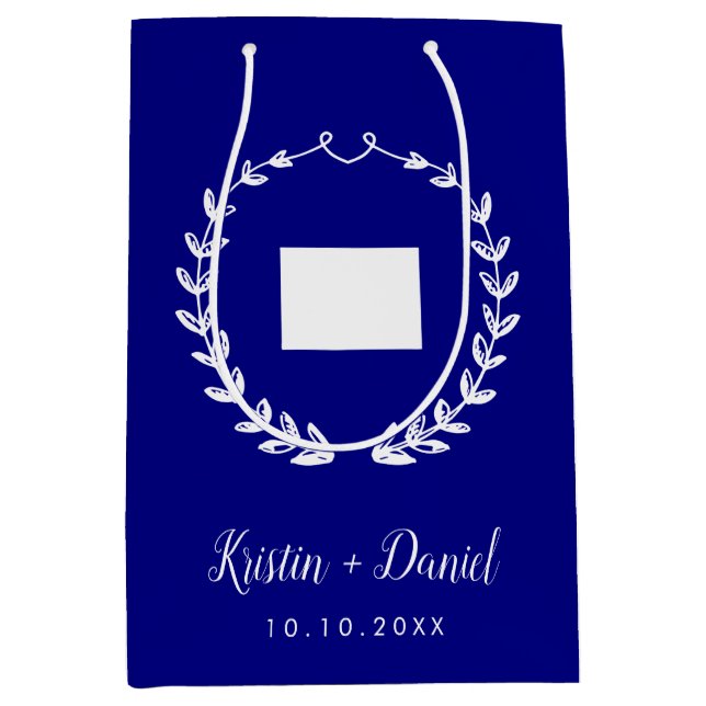 Navy Blue Wyoming Map Wedding Welcome Swag Medium Gift Bag (Front)