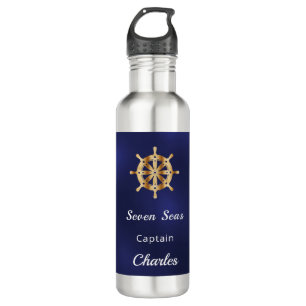 Navy blue yacht ship captain name 710 ml water bottle