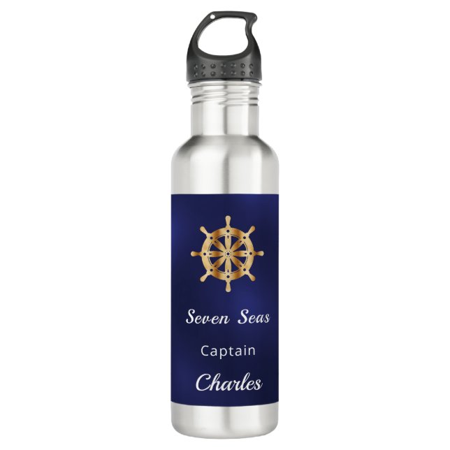 Navy blue yacht ship captain name  710 ml water bottle (Front)