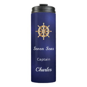 Navy blue yacht ship captain name thermal tumbler