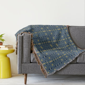 Navy Blue & Yellow Abstract Plaid Print 2  Throw Blanket