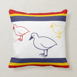 navy blue, yellow, and red Ducks on white Cushion