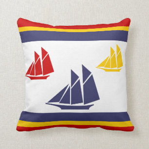 navy blue, yellow, and red sailboat white  PILLOW