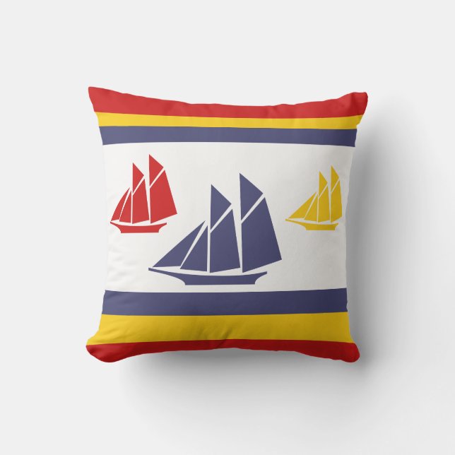 navy blue, yellow, and red sailboat white  PILLOW (Front)