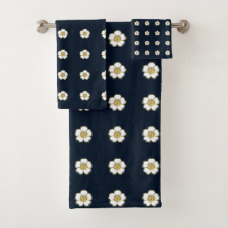 navy blue yellow and white Buttercup Flowers Bath Towel Set