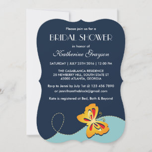 Navy Blue Yellow Butterfly Shower Invitation