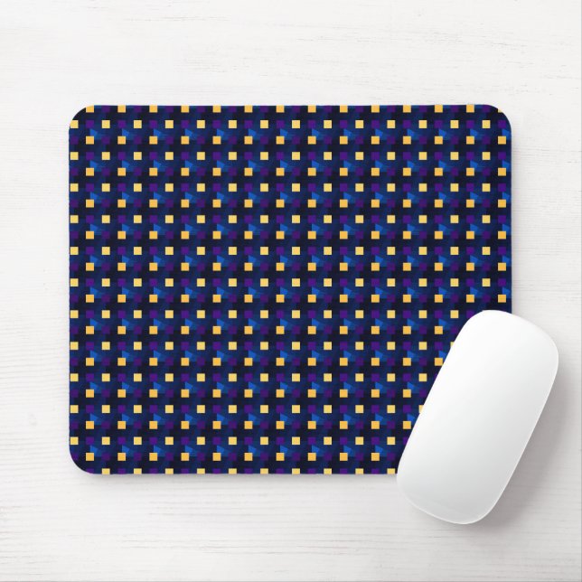     Navy Blue Yellow Cute Modern Pattern Pixel Art Mouse Mat (With Mouse)