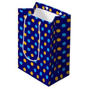 Navy Blue Yellow Cyan Polka Dots Design Medium Gift Bag