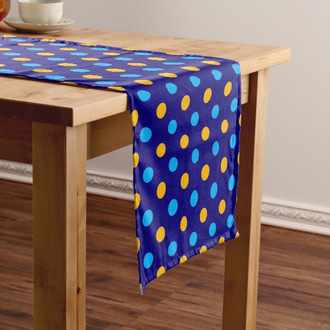 Navy Blue Yellow Cyan Polka Dots Design  Short Table Runner (In Situ)