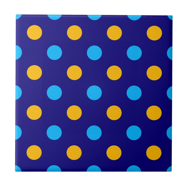 Navy Blue Yellow Cyan Polka Dots Design  Tile (Front)