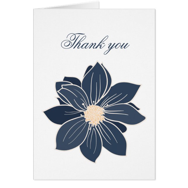 Navy Blue Yellow Floral Modern Thank you card (Front)