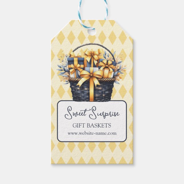Navy Blue Yellow Gift Basket Tags (Front)
