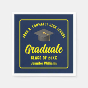 Navy Blue Yellow Graduate Custom Graduation Party Napkin