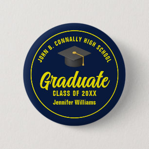 Navy Blue Yellow Graduation Party Personalised 6 Cm Round Badge