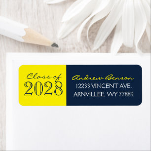 Navy Blue & Yellow Graduation Return Address Label