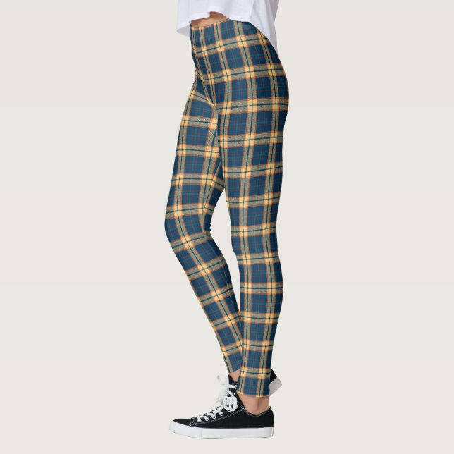 Navy Blue Yellow Madras Plaid Leggings (Left)
