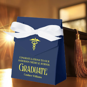 Navy Blue Yellow Medical School Graduation Party Favour Box