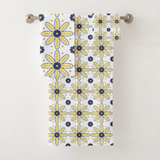 Navy Blue & Yellow Mediterranean Daisy Bath Towel Set